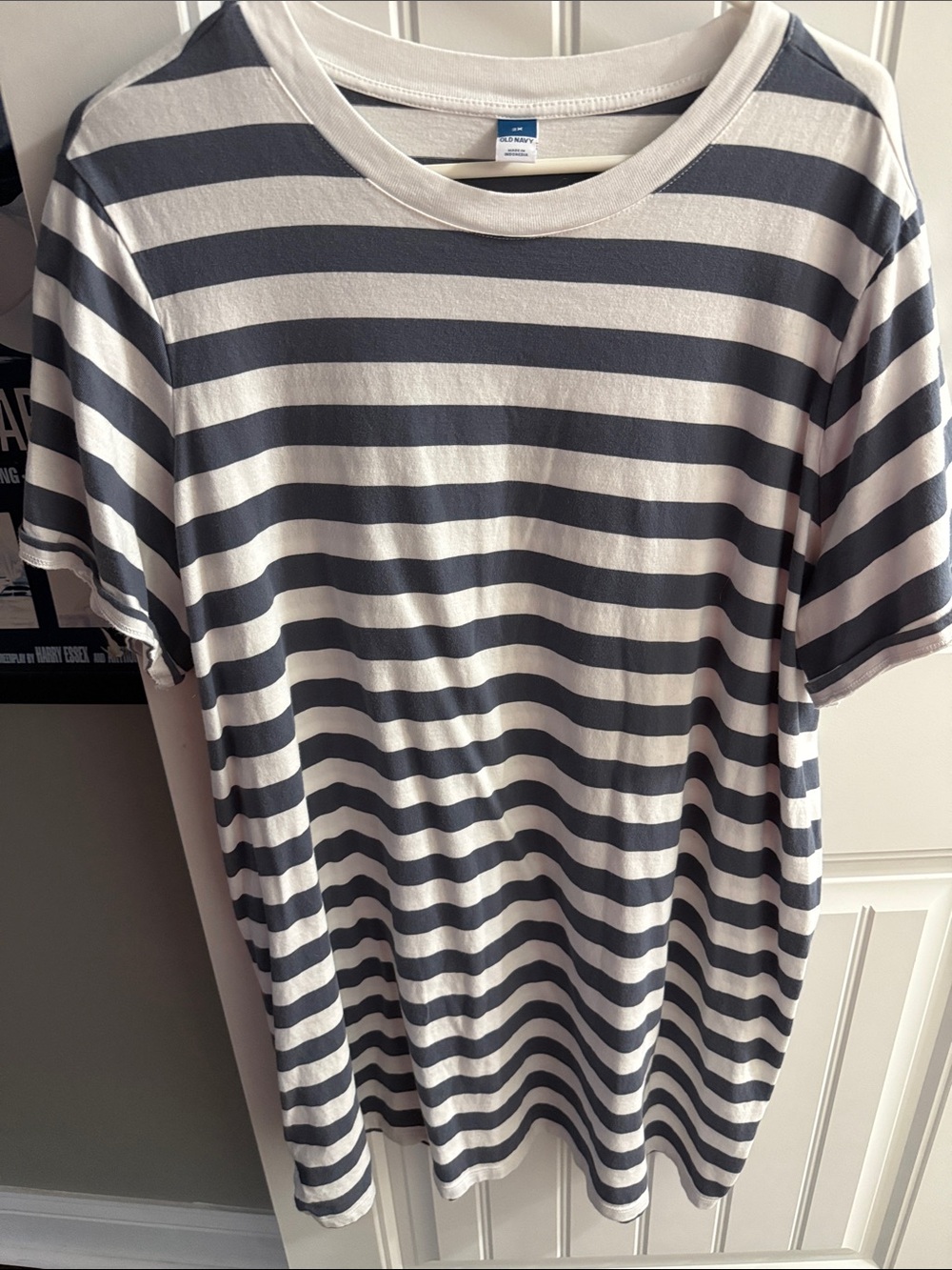 Old Navy Navy & White Striped Mini T-Shirt Dress